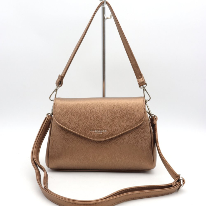 Petit sac à main trapèze rabat porté épaule ou bandoulière simili-cuir femme 0923508 bronze