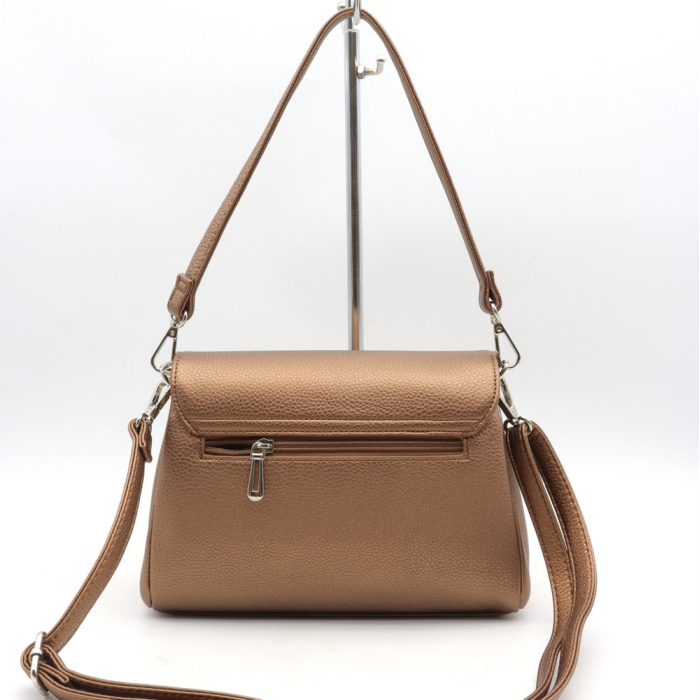 Petit sac à main trapèze rabat porté épaule ou bandoulière simili-cuir femme 0923508 bronze