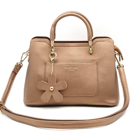 Petit sac à main porté main trois compartiments fermoir zip porte-clef fleur simili-cuir 0923507 bronze