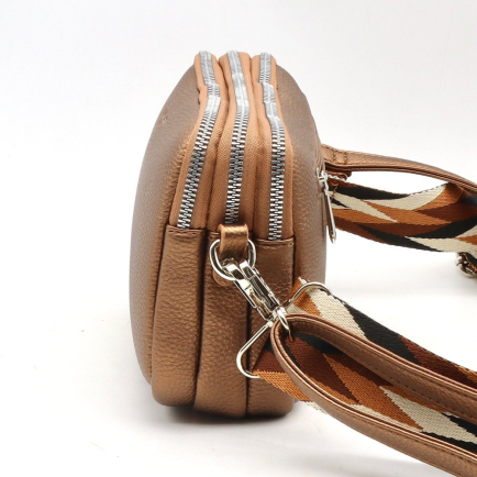 Sac multi compartiments bandoulières imitation cuir grainé 0923506 bronze