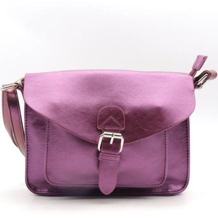 Sac cartable en simili-cuir souple brillant multi-poches bouton aimant et bandoulière pour femme 0923504 violet