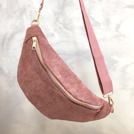 Sac banane façon velours côtelé ou léopard poche arrière extérieure zippée 0923023 vieux rose