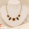 Collier court vintage acier inoxydable cabochon vintage 0123525 orange foncé