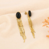 Boucles d'oreilles vintage pendantes en acier inoxydable cabochon pierre 0323548 noir