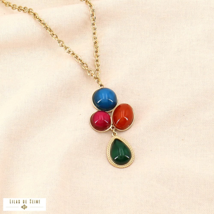 Collier pendentif multicolores bohème en acier inoxydable pour femme 0123524 multi