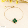 Bracelet pendentif trèfle strass et chaîne fine acier pour femme 0223511 vert foncé