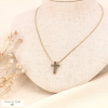 Collier court acier et pendentif croix strass pour femme 0123506 noir