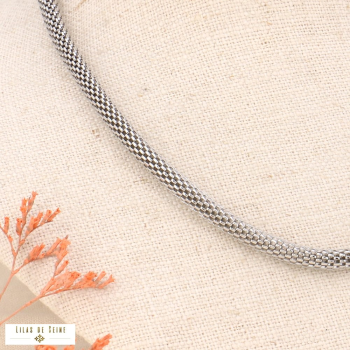 Collier chaîne maille tricotée en acier inoxydable pour femme 0123514 argenté