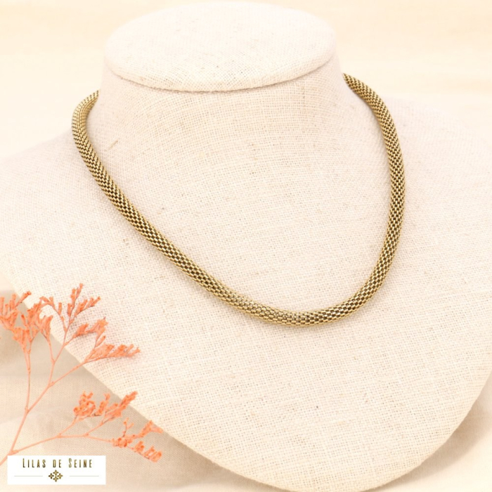 Collier chaîne maille tricotée en acier inoxydable pour femme 0123514 doré