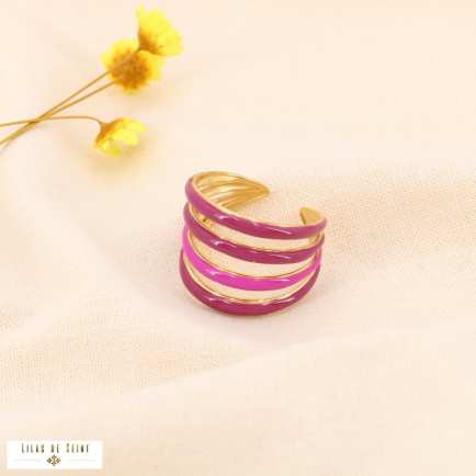 Bague multi-rangs ajustable en acier inoxydable et émail coloré 0423515 violet