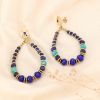 Boucles d'oreilles pendantes bohème en pierres véritables et acier doré 0323569 bleu foncé