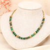 Collier bohème-chic en acier inoxydable doré et perles en pierres véritables 0123581 vert