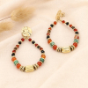 Boucles d'oreilles pendantes avec perles en pierres naturelles et disques acier doré 0323570 orange foncé