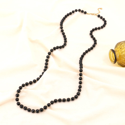 Sautoir en perles de pierres véritables et hématite pour femme 0123546 noir