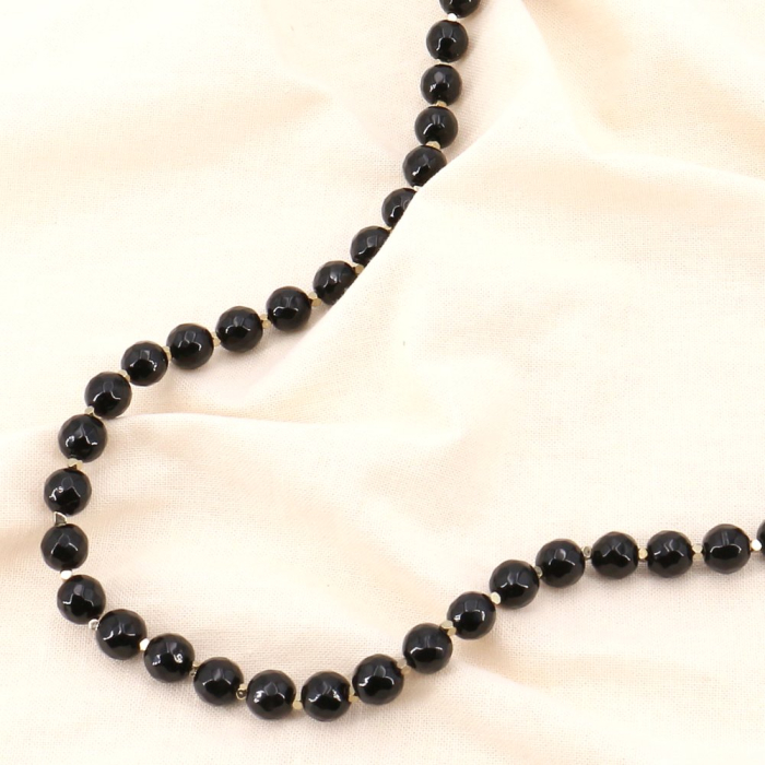Sautoir en perles de pierres véritables et hématite pour femme 0123546 noir