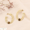 Boucles d'oreilles créoles anneaux gravés et cabochons pierres naturelles 0323527 marron