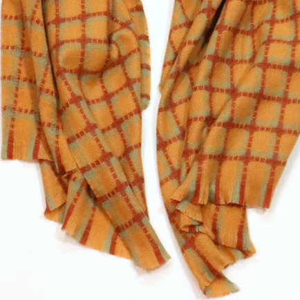Longue écharpe douce tissé carreaux en laine et polyester avec finition frange pour femme 0723034 doré rose