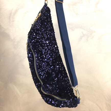 Sac banane double-zip sequins poche arrière extérieure zippée 0923518 bleu foncé