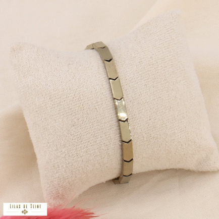 Bracelet élastique perles plates flêches en hématite 0223545 doré