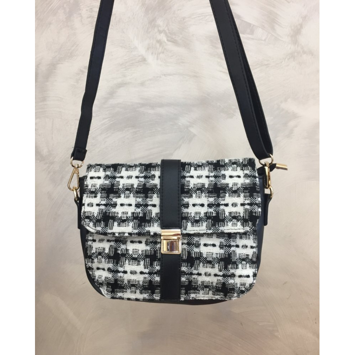 Sac besace carreau bi-matière bandoulière 0923520 noir/blanc