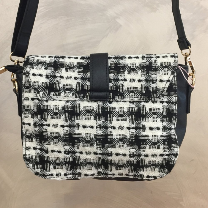 Sac besace carreau bi-matière bandoulière 0923520 noir/blanc