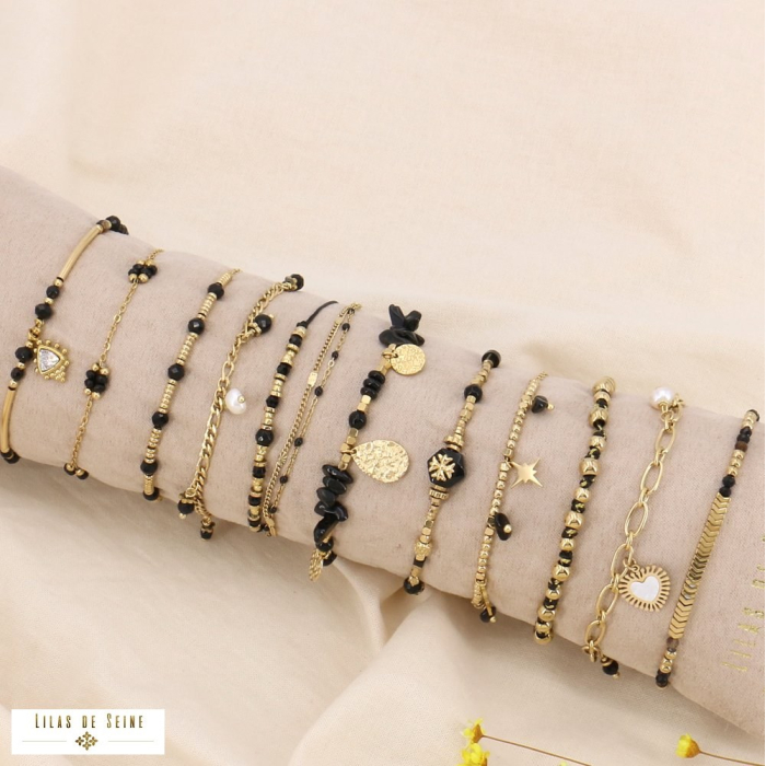 Ensemble de bracelets en acier, pierres, coeur, trèfle 0223552 noir