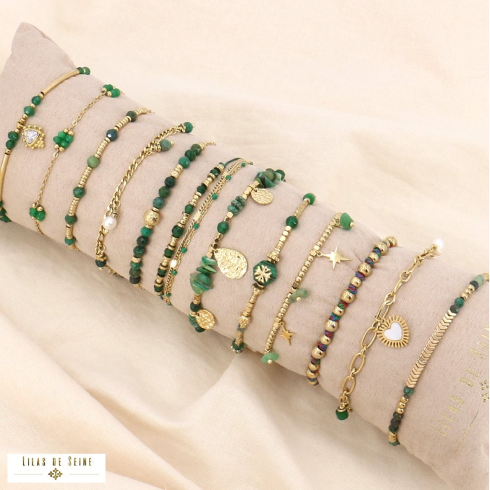 Ensemble de bracelets en acier, pierres, coeur, trèfle 0223552 vert foncé