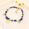 Bracelet perles de pierres biseautés et breloques acier martelé 0223557 bleu foncé