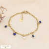 Bracelet maille gourmette acier, breloques pierres et perle eau douce 0223553 bleu foncé