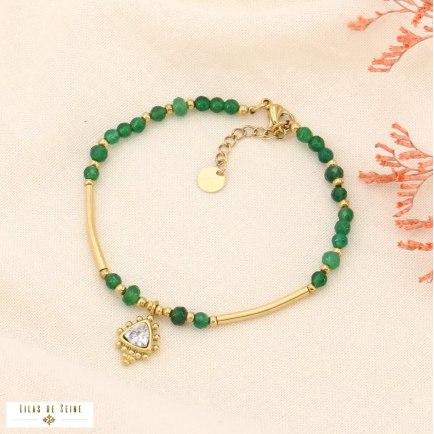 Bracelet bohème-chic pendentif ethnique acier et strass 0223564 vert foncé