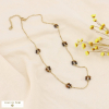 Collier acier inoxydable fleurs bille pierre naturelle 0123578 marron