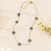 Collier acier inoxydable fleurs bille pierre naturelle 0123578 vert foncé