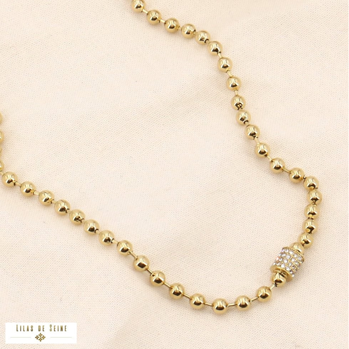 Collier billes acier inoxydable talisman strass 0123553 blanc