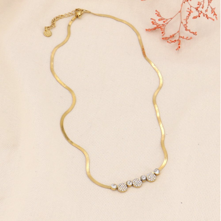 Collier chaîne maille plate serpent avec strass acier inoxydable femme 0123621 doré