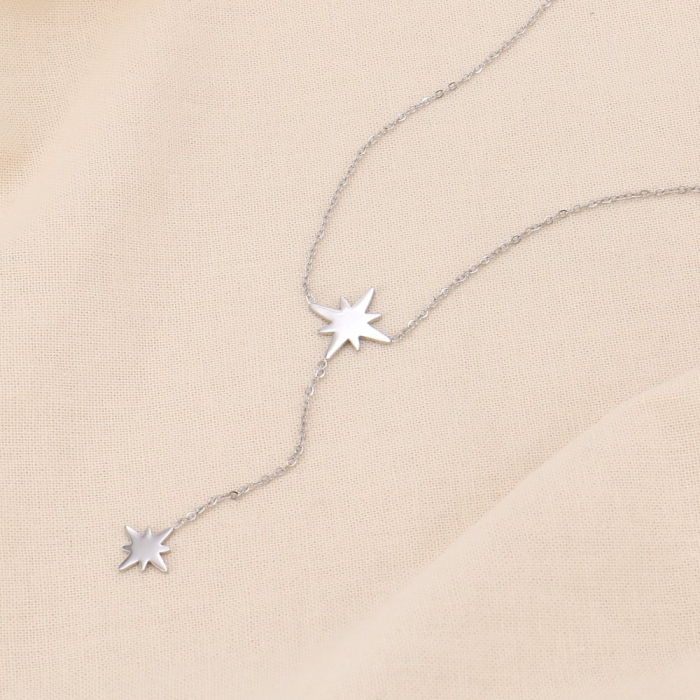 Collier pendentif étoiles polaires en acier inoxydable forme Y 0123611 argenté