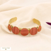 Bracelet jonc acier inoxydable cabochons acrylique motif rayure 0223532 marron