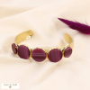 Bracelet jonc acier inoxydable cabochons acrylique motif rayure 0223532 fushia