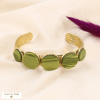 Bracelet jonc acier inoxydable cabochons acrylique motif rayure 0223532 vert foncé