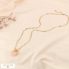 Collier sautoir pendentif flacon porte-bonheur talisman acier et pierre véritable 0123649 rose