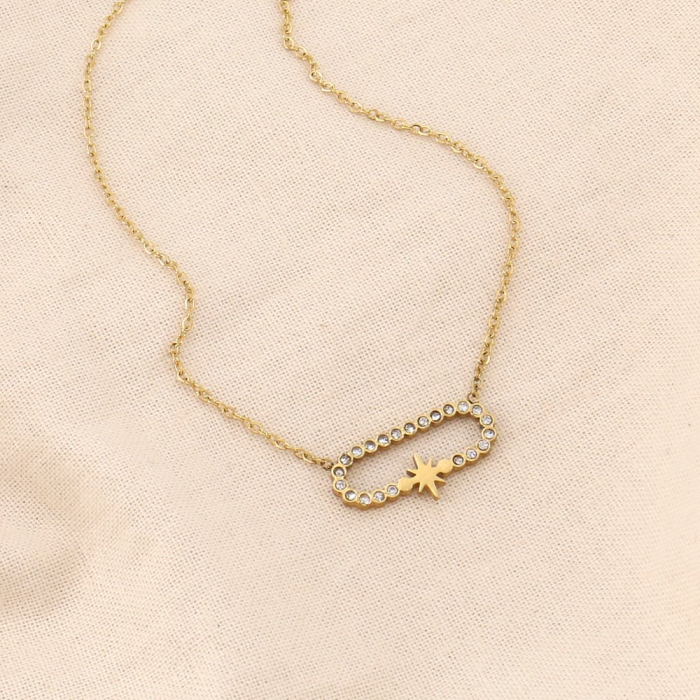 Collier acier inoxydable pendentif effet épingle à nourrice et strass 0123615 doré