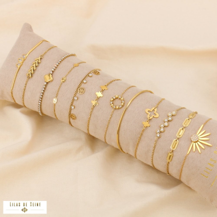 Ensemble de 10 bracelets épi de blé trèfle couronne acier inoxydable femme 0223634 doré