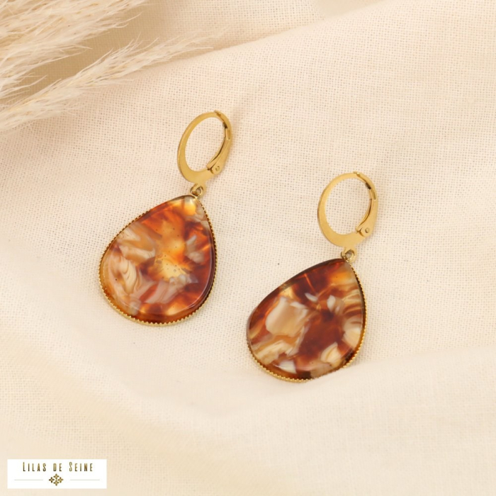 Créoles pendants gouttes acétate écaille de tortue 0323537 cognac