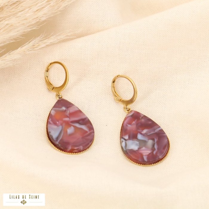 Créoles pendants gouttes acétate écaille de tortue 0323537 vieux rose
