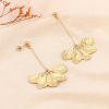 Boucles d'oreilles pendantes acier tige feuilles 0324097 doré