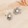 Boucles d'oreilles puce acier inoxydable fleur perle 0324114 argenté