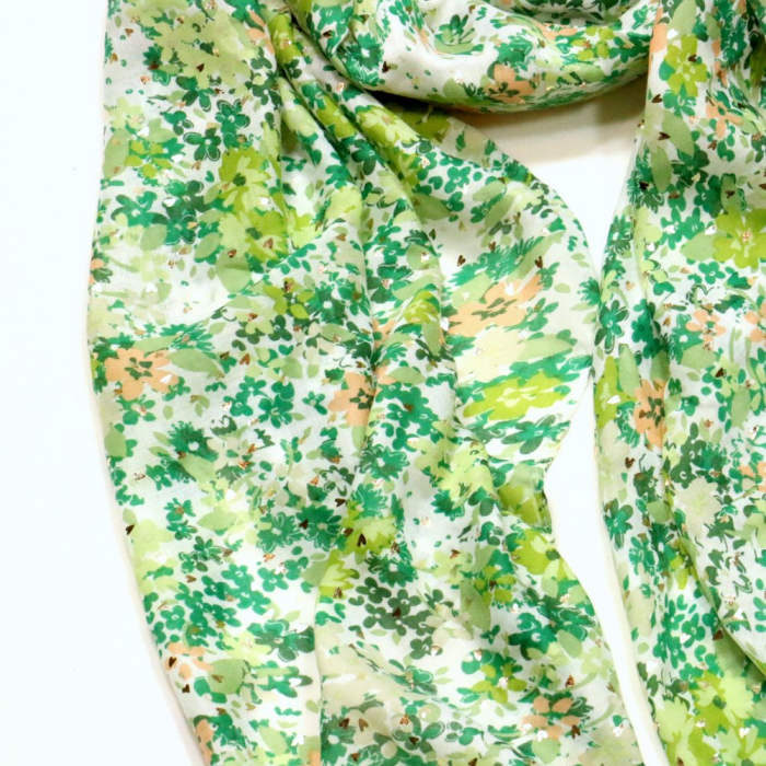 Foulard motif fleurs coeurs glitter femme 0724003 vert