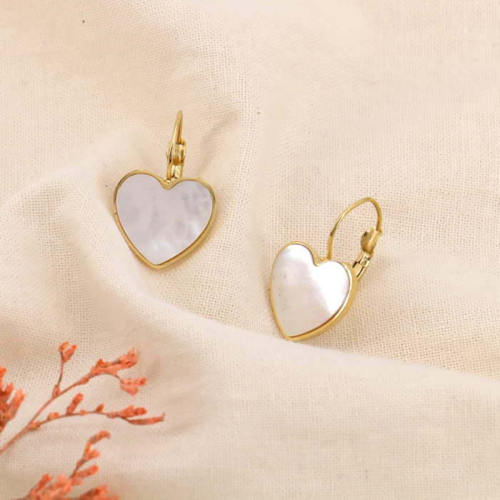 Boucles d'oreilles acier inoxydable minimaliste coeur nacre 0324048 doré