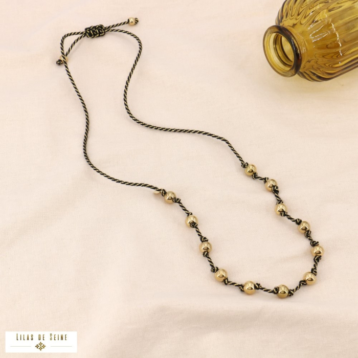 Collier cordon métallisé billes acier inoxydable 0124055 noir