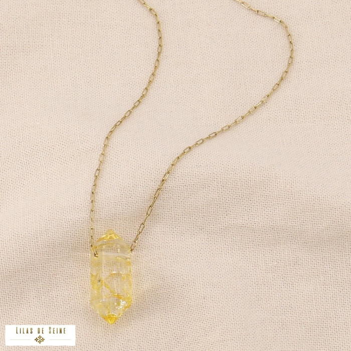 Collier acier inoxydable pendentif pointe pierre biseautée 0124071 doré