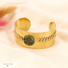 Bracelet manchette acier inoxydable épi de blé pièce pierre 0224030 vert